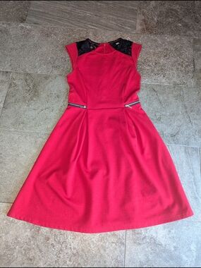 Mossimo Supply Co. Red Fit-and-Flare Dress with Black Lace Yoke